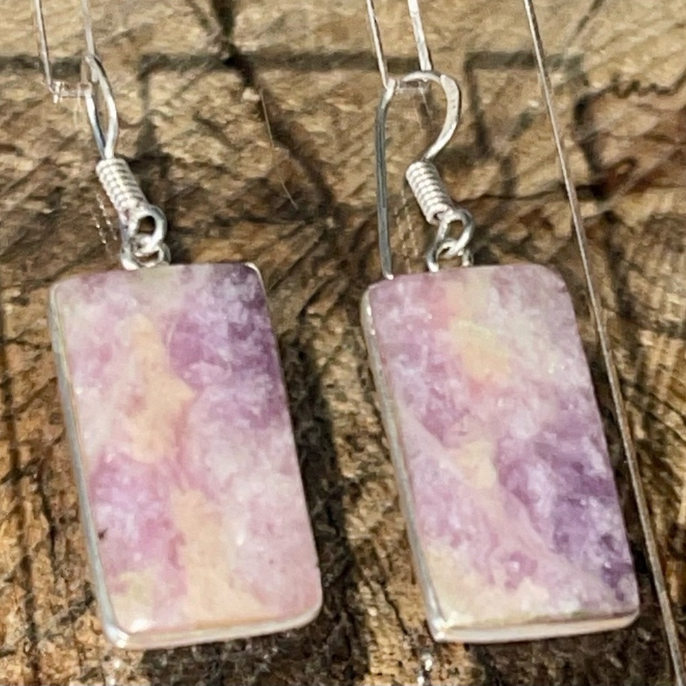 Rectangular Lepidolite Earrings 1 1/2”